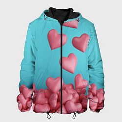 Куртка с капюшоном мужская Россыпь сердец на день святого валентина, цвет: 3D-черный