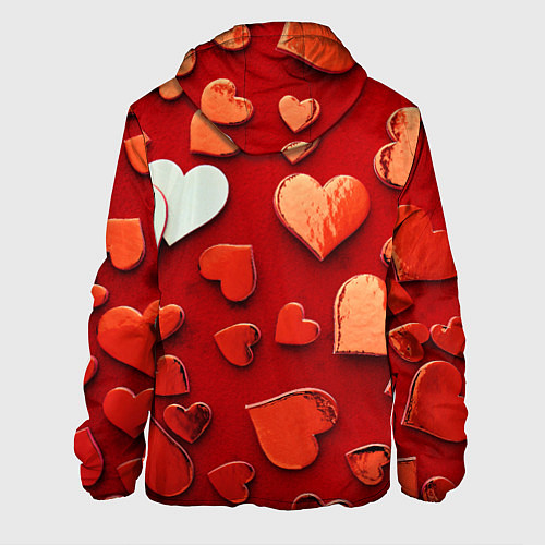 Мужская куртка Красные сердца на красном фоне / 3D-Белый – фото 2