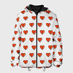 Куртка с капюшоном мужская Разбитые сердца на белом фоне, цвет: 3D-черный