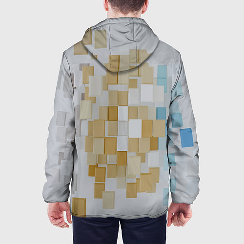 Мужская куртка Геометрические золотые, синие и белые кубы / 3D-Черный – фото 4