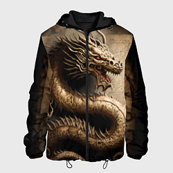 Куртка с капюшоном мужская Китайский дракон с открытой пастью, цвет: 3D-черный