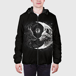 Куртка с капюшоном мужская Волки инь-янь луна, цвет: 3D-черный — фото 2