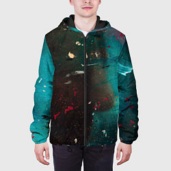 Куртка с капюшоном мужская Абстрактные тьма, светло-синий туман и мазки красо, цвет: 3D-черный — фото 2
