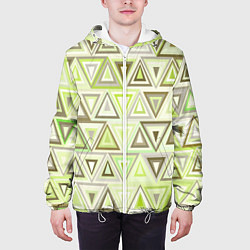 Куртка с капюшоном мужская Геометрический светло-зелёный паттерн из треугольн, цвет: 3D-белый — фото 2