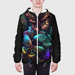 Куртка с капюшоном мужская Разные неоновые бабочки, цвет: 3D-белый — фото 2