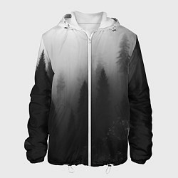 Куртка с капюшоном мужская Красивый туманный лес, цвет: 3D-белый