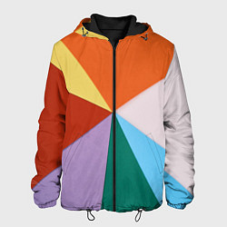 Куртка с капюшоном мужская Разноцветные пересекающиеся треугольники, цвет: 3D-черный