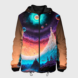 Куртка с капюшоном мужская Абстрактный кусок земли со снежным лесом и космосо, цвет: 3D-черный