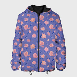 Куртка с капюшоном мужская Цветы магнолии на нежно-лиловом, цвет: 3D-черный