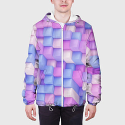 Куртка с капюшоном мужская Абстрактный кубический паттерн, цвет: 3D-белый — фото 2