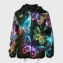 Куртка с капюшоном мужская Неоновые дикие бабочки, цвет: 3D-черный