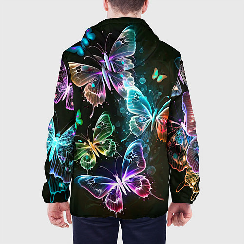 Мужская куртка Неоновые дикие бабочки / 3D-Черный – фото 4
