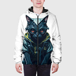 Куртка с капюшоном мужская Киберпанк кот в спортивной одежде, цвет: 3D-черный — фото 2