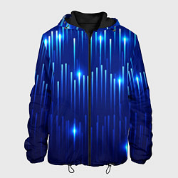 Куртка с капюшоном мужская Светящиеся синие линии, цвет: 3D-черный
