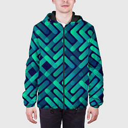 Куртка с капюшоном мужская Бирюзовые линии, цвет: 3D-черный — фото 2