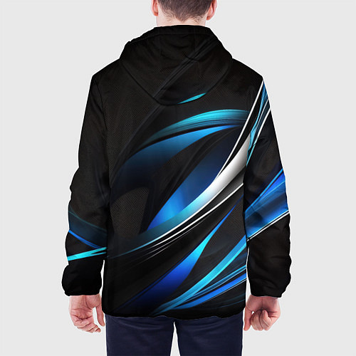 Мужская куртка Абстрактные синие и белые линии на черном фоне / 3D-Черный – фото 4