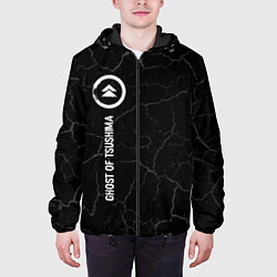 Куртка с капюшоном мужская Ghost of Tsushima glitch на темном фоне: по-вертик, цвет: 3D-черный — фото 2