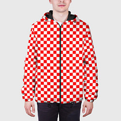 Куртка с капюшоном мужская Красные и белые квадраты, цвет: 3D-черный — фото 2