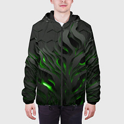 Куртка с капюшоном мужская Объемные черные и зеленые линии, цвет: 3D-черный — фото 2