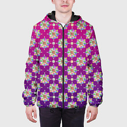 Куртка с капюшоном мужская Абстрактные разноцветные узоры на пурпурно-фиолето, цвет: 3D-черный — фото 2