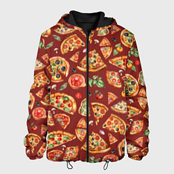 Куртка с капюшоном мужская Кусочки пиццы ассорти - акварельный паттерн, цвет: 3D-черный