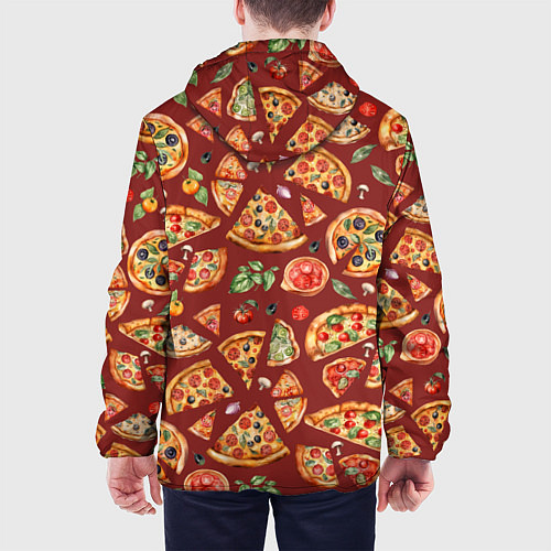 Мужская куртка Кусочки пиццы ассорти - акварельный паттерн / 3D-Черный – фото 4