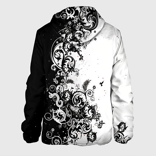 Мужская куртка Черно-белая птица среди узорчатых цветов / 3D-Белый – фото 2