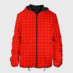 Куртка с капюшоном мужская Оранжево-красный клетчатый узор, цвет: 3D-черный