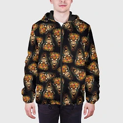 Куртка с капюшоном мужская Паттерн жираф с цветами: арт нейросети, цвет: 3D-черный — фото 2