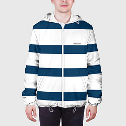 Куртка с капюшоном мужская Бело-синий полосатый узор, цвет: 3D-белый — фото 2