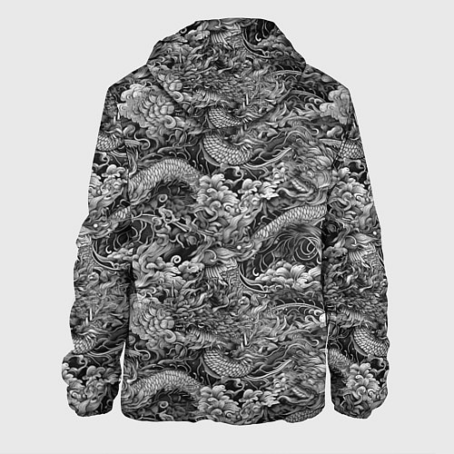 Мужская куртка Черно-белый фон с элементами японской татуировки / 3D-Белый – фото 2