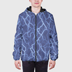 Куртка с капюшоном мужская Электрический разряд на голубом фоне, цвет: 3D-черный — фото 2
