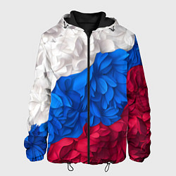 Куртка с капюшоном мужская Флаг России из цветов, цвет: 3D-черный