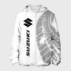 Куртка с капюшоном мужская Suzuki speed на светлом фоне со следами шин: по-ве, цвет: 3D-белый