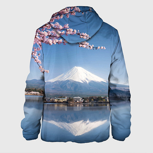 Мужская куртка Цветущая сакура на фоне Фудзиямы - Япония / 3D-Белый – фото 2