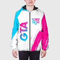 Куртка с капюшоном мужская GTA neon gradient style: надпись, символ, цвет: 3D-черный — фото 2
