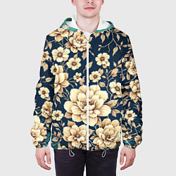 Куртка с капюшоном мужская Золотые цветы узор, цвет: 3D-белый — фото 2