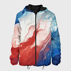 Куртка с капюшоном мужская Белый синий красный, цвет: 3D-черный
