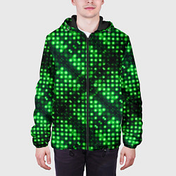 Куртка с капюшоном мужская Яркие зеленые точки, цвет: 3D-черный — фото 2