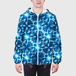 Куртка с капюшоном мужская Светящиеся голубые цветы, цвет: 3D-белый — фото 2