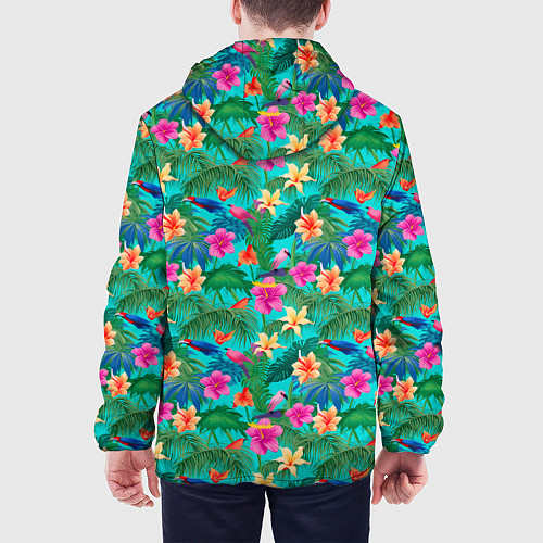 Мужская куртка Разные цветочки на зеленом фоне / 3D-Черный – фото 4