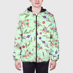 Куртка с капюшоном мужская Цветы на веточках и листья, цвет: 3D-черный — фото 2