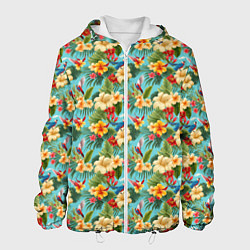 Куртка с капюшоном мужская Разные цветочки паттерн, цвет: 3D-белый