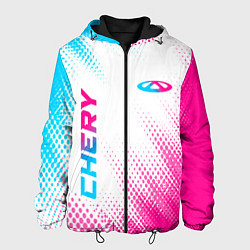 Куртка с капюшоном мужская Chery neon gradient style: надпись, символ, цвет: 3D-черный