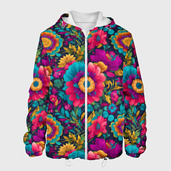 Куртка с капюшоном мужская Цветочный микс, цвет: 3D-белый
