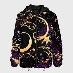 Куртка с капюшоном мужская Чёрный паттерн со звёздами и лунами, цвет: 3D-черный