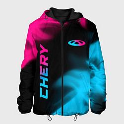 Куртка с капюшоном мужская Chery - neon gradient: надпись, символ, цвет: 3D-черный