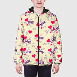 Куртка с капюшоном мужская Любовь - надпись и сердечки, цвет: 3D-черный — фото 2