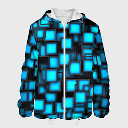 Куртка с капюшоном мужская Геометрия - синие квадраты, цвет: 3D-белый