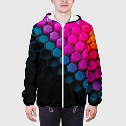 Куртка с капюшоном мужская Цветной шестиугольник, цвет: 3D-белый — фото 2
